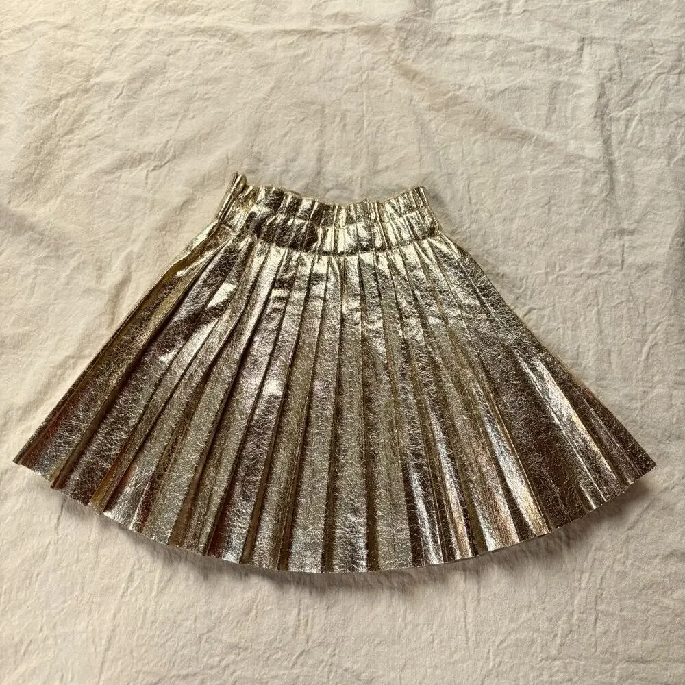 Lola + The Boys Girls Gold Metallic Pleated Skirt Size 10